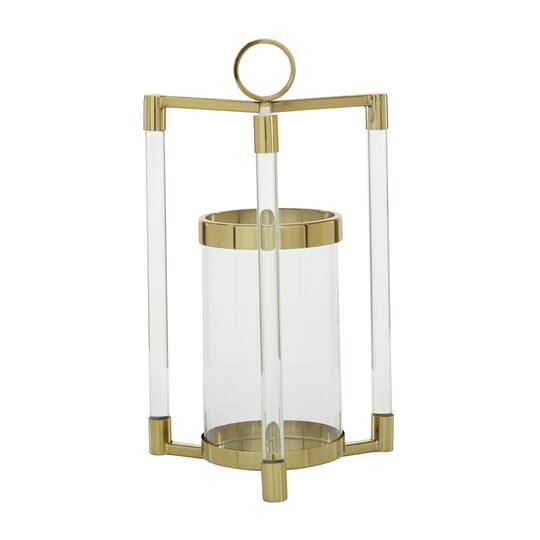 Gold Stainless Steel Contemporary Lantern, 18" x 11" x 11"